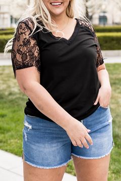 Picture of Plus Size Tee Black Lace Short Sleeve V Neck